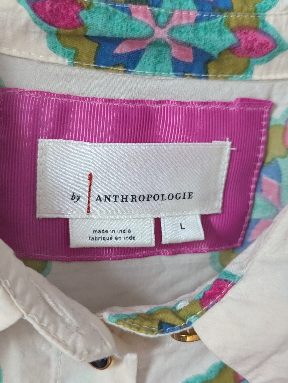 Anthropologie Mixed Print Button Down Maxi Dress Cotton Size Large - Picture 9 of 14
